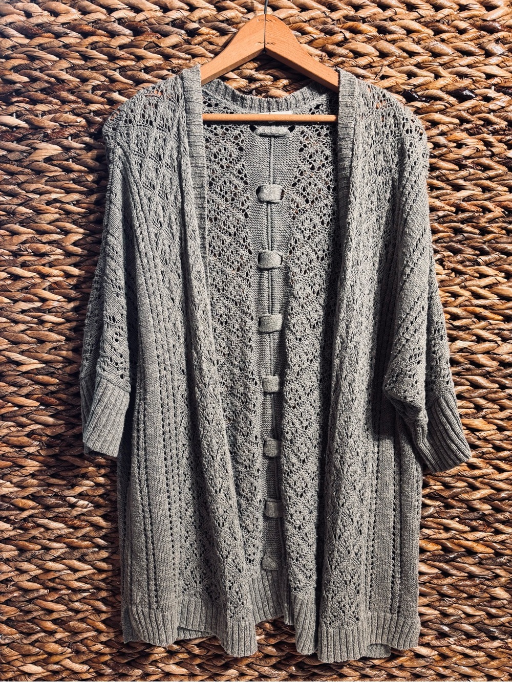 Maurices Olive Green Open-Knit Button-Front Cardigan Plus Size 0